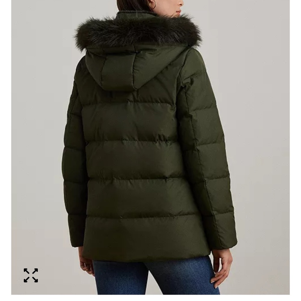 Ralph Lauren Olive Green Puffer Coat with Faux Fur Hood - Picture 2 of 12